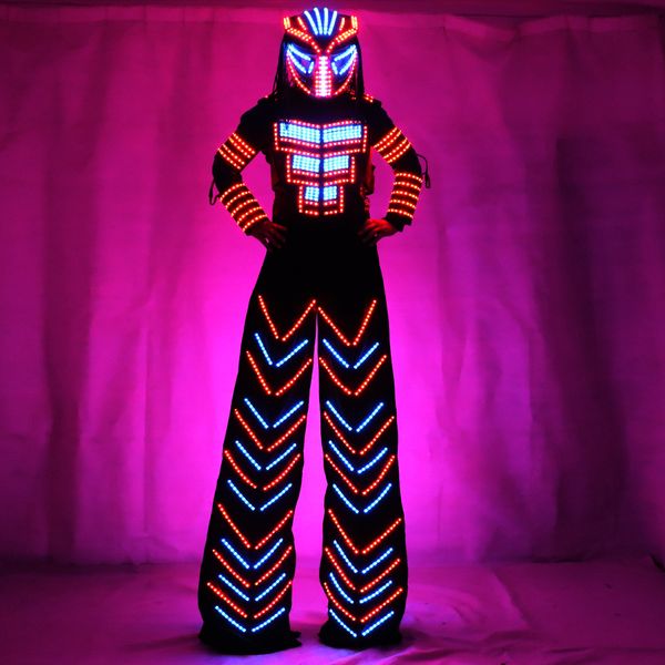 ternos RGB mudança de cor LED Robot Costume Clubs Party Night LED roupas leves LED Robot terno Kryoman david desgaste dança do robô