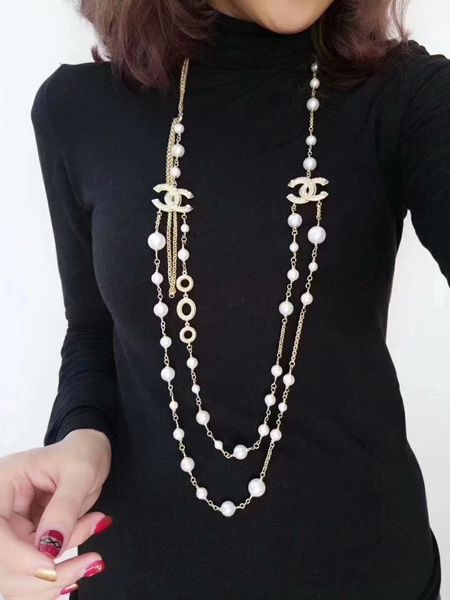 

Women fa hion 18k gold necklace natural pearl necklace weater multilayer diamond necklace import cry tal brooch bridal jewelry