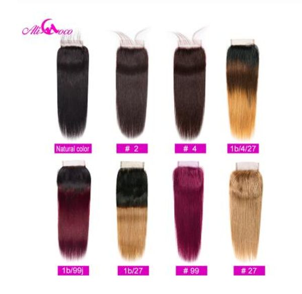 

brazilian straight lace closure 4x4 natural color/ #2/#4/1b/burgundy/ 1b/4/27 human hair closure 100% remy hair, Black