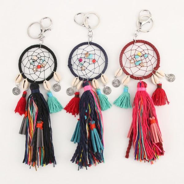 

1pc bohemia feather tassels dream catcher keychain summer shell pendant making colourful beads hanging car women gift jewelry, Silver