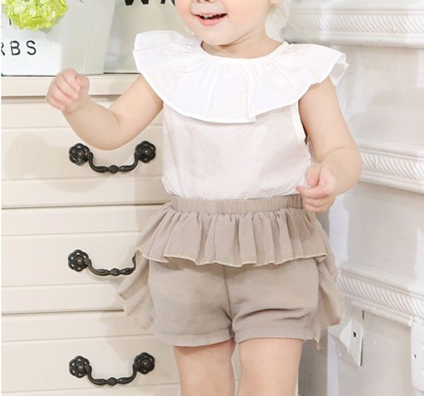 

Girls Ruffle Collar Tops+Pants Outfits Summer 2019 Kids Boutique Clothing 1-4T Little Girls Sleeveless Shirts Bloomers 2 PC Set Casual