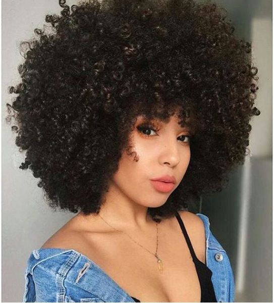 Senhora Este penteado Afro Curto Curto Peruca Curly Africana Ameri Ameri Brazilian Hair Simulação Humano Cabelo Preto Kinky peruca encaracolado em estoque