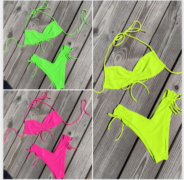 

full-coloured pleated bandage bikini for women's swimsuits