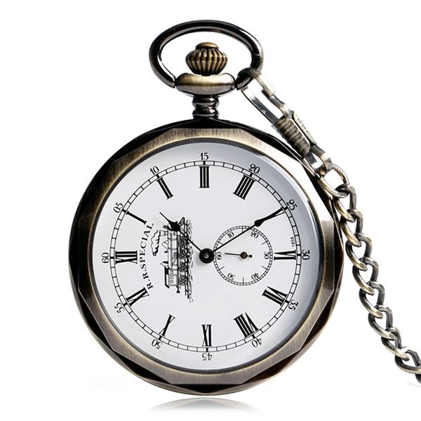 

small seconds design mechanical watches retro steam locomotive pattern hand winding steampunk vintage pocket watch for men women, Slivery;golden