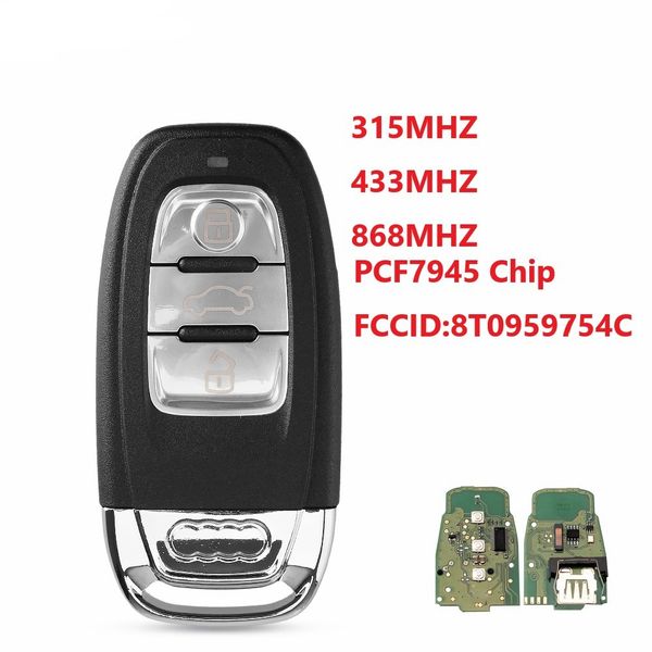 

3 button car smart remote key for q5 a4l a5 a6 2009-2012 transponder chip pcf7945 315mhz/433mhz/868mhz