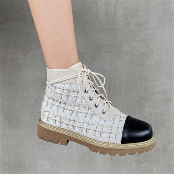 

patchwork brand women shoes 2020 winter boots woman cross-tied warm chaussures femme chunky heels botas mujer ankle booties, Black