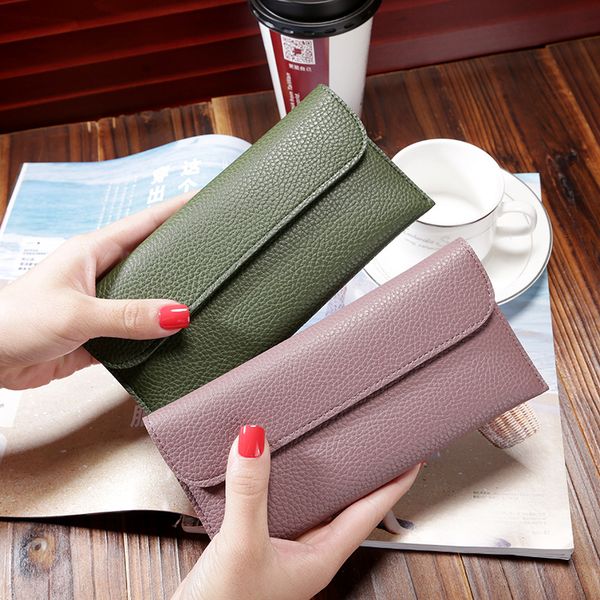 

2019 new women long wallet simple fashion thin clutch bag girl casual pu leather purse card holder wallet, Red;black