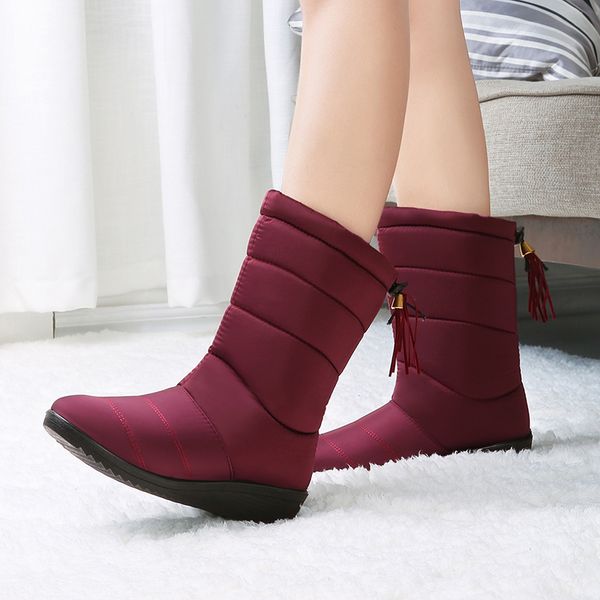 

snow boots winter women boots female mid-calf down winter shoes woman plush insole botas waterproof ladies girls, Black