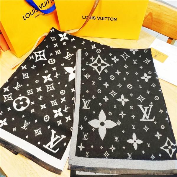 

19fw luxurious brands design monogram full logos print wool scarf women men fashion shawl tippet cashmere lady scarves 180*70cm, Blue;black