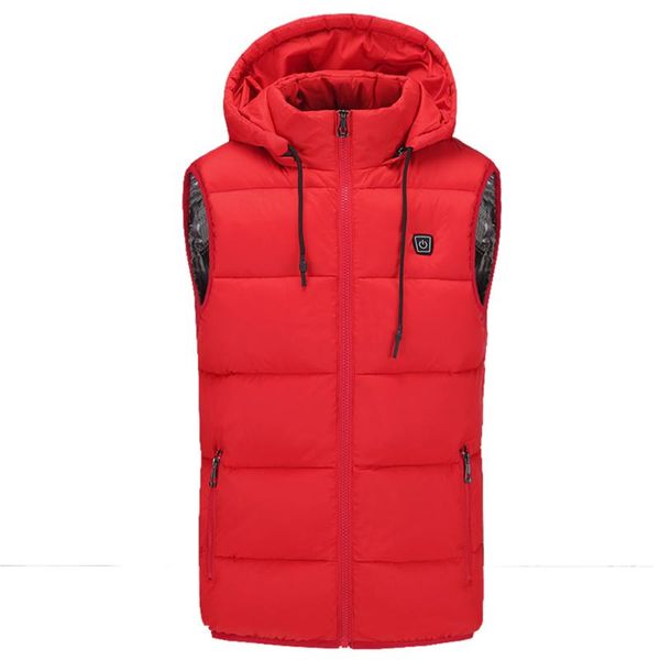 

men women outdoor hiking infrared winter warm hooded zipper pockets washable usb charging adjustable windproof heated vest, Black;white