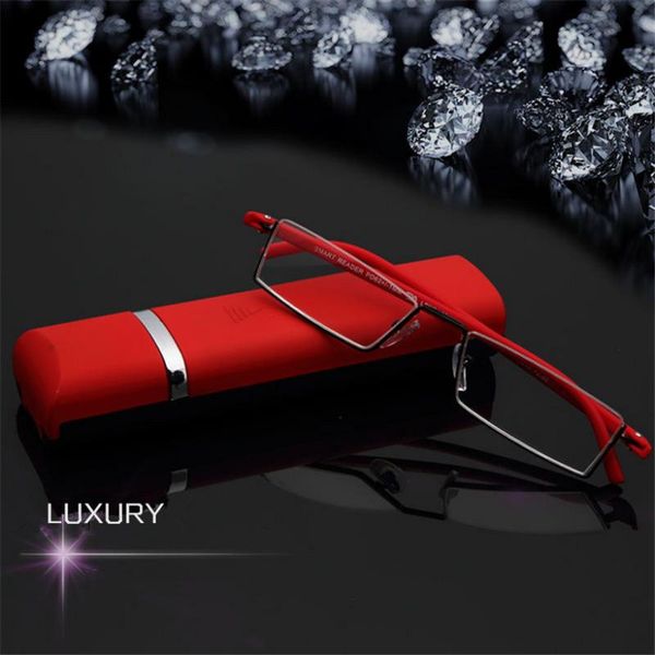 

yooske men reading glasses tr90 half frame eyeglasses rimless reader reading glasses portable presbyopia eyewear with case, White;black