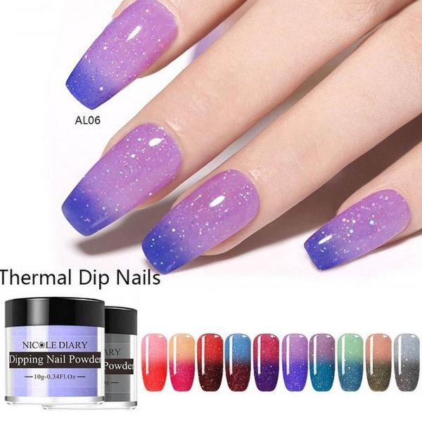 

nail art glitter thermal glitter dip nail powder shinny temperature color changing chrome art dipping, Silver;gold
