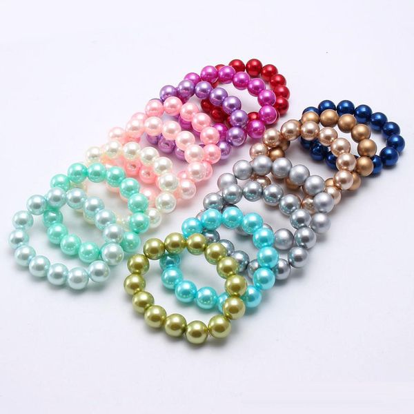 Atacado mais novo Moda Sólidos Beads Cor Kid Pulseira Bonita Imitação Pérola Kid Pulseira Crianças menina Bracelet Jóias