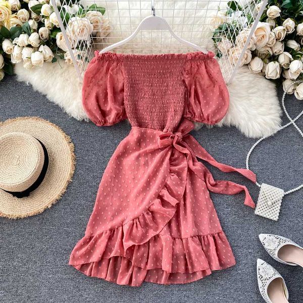 

2020 sexy оборками летнее платье женщин с плеча винтажная boho нерегулярные платья партии эластичный пояс beach holiday платье, White;black