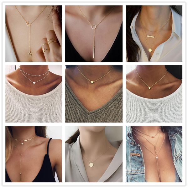 

tiny heart necklace for women short chain heart star pendant necklace gift ethnic bohemian choker drop shipping a64, Silver