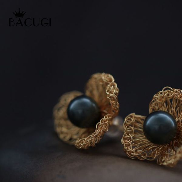 

handmade natural baroque pearl earrings for women wedding party flower stud earrings luxury fine jewellery, Golden;silver
