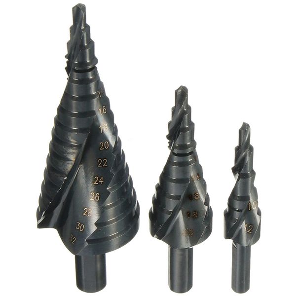 

3x hss spiral grooved step cone drill drills bit 4-12 4-20 4-32mm hole cut steel
