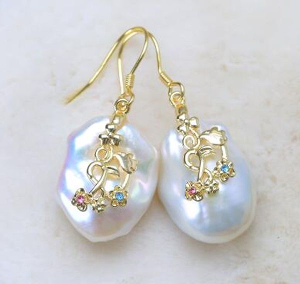 

super flash pendiente de perla natural de agua dulce perla barroca en forma de perla barroca pendientes joyas para mujer, Silver