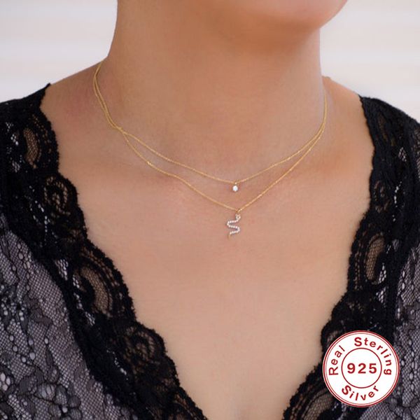 

100% s925 sterling silver necklaces small snake clavicle chain necklace choker for women fashion jewelry w3, Golden;silver