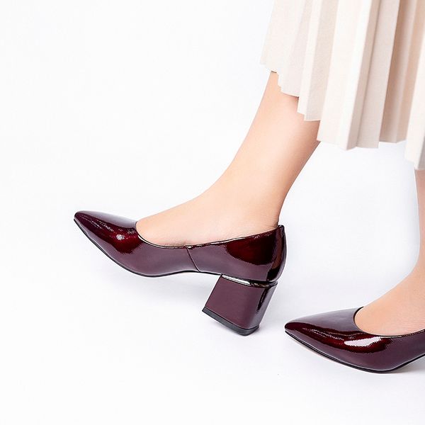 

women high heels block heels 6.5cm ladies pumps pointed toe patent leather work party casual shoes size 35-41 a366-868, Black