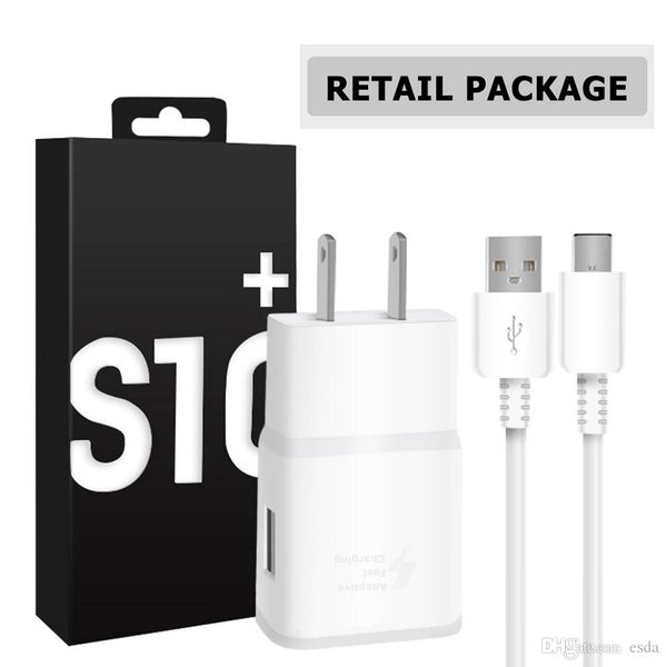 

2 in 1 s10 fast charger kits + type c able 9v 1.67a eu us home traval usb wall charge adapter s10 s9 1.2m cable with retail package