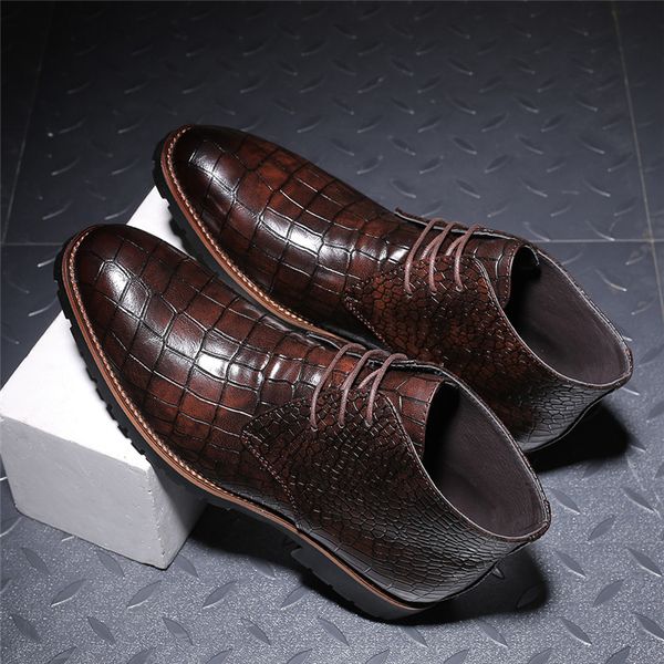 

size38-48 stone grain brown leather boots lace up dress men boots waterproof new platform men shoes leather boots