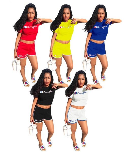 

Women champion letter hort leeve t hirt crop hort pant ummer track uit jogger 2pc et outfit port wear a31310