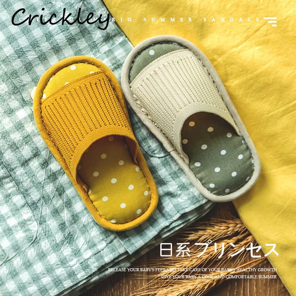 

spring autumn indoor floor children slippers soft cotton linen dots pattern slippers for boys girls kids non slip l, Black;red