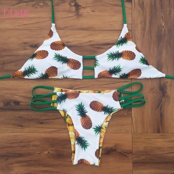 

brazilian bikini set pineapple swimwear women push up swimsuit beach wear bathing suit reversible biquinis costumi da bagno e598, White;black