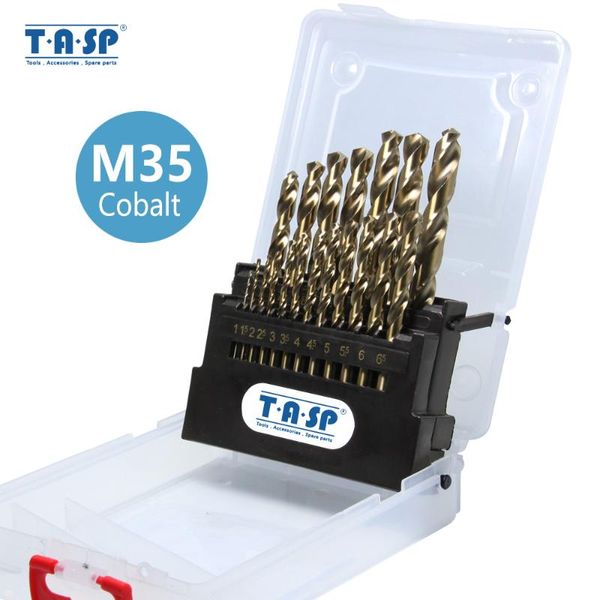 

tasp 19pcs hss m35 contain 5% cobalt drill bit set 1.0~10mm for stainless steel metal & wood with storage box tools accessories