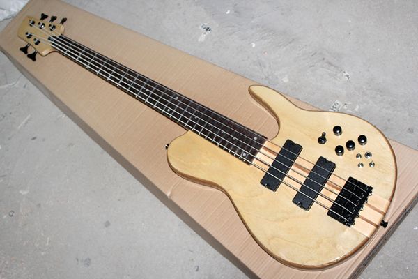 Fábrica Personalizado 5 cordas ASH Neck-Thru-Body Elétrica Bass Guitar com Rosewood Fingerboard, Black Hardwares, Oferta Personalizada