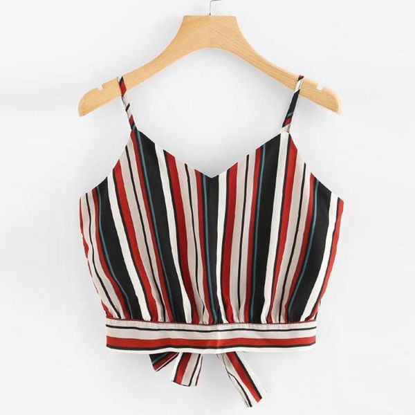 

crop women fashion casual striped tank summer self tie back cropped feminino camisole 18jul30, White