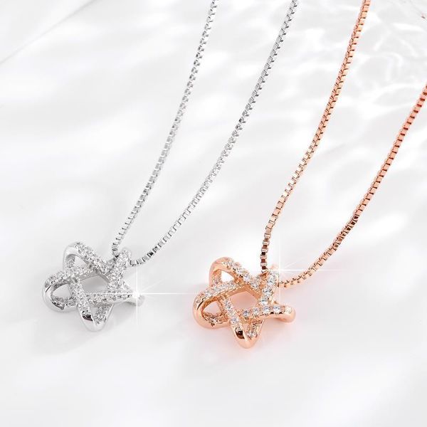 

korean s925 silver diamond pendant necklace female pentagram little red book with the money box chain jewelry factory direct