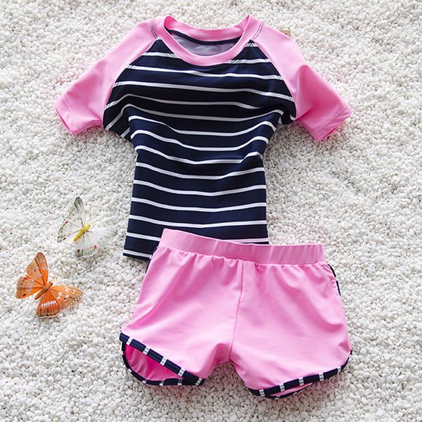 

girl two-pieces swimsuit striped girls swimwear sunblock quick-dry beach swimwear children springs kids bathing suit 4-10y
