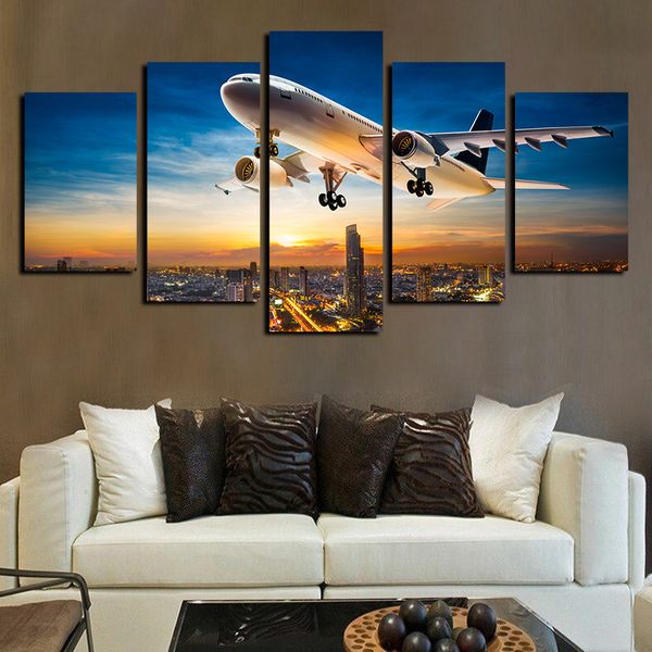 

canvas wall art airplane sunset landscape paintings pictures print on canvas wall artworks 5 panels home bathroom wall decor