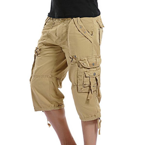 

2019 summer new calf-length cargo pants men cotton casual outdoor trousers pockets solid tactical casual pants for man, Black