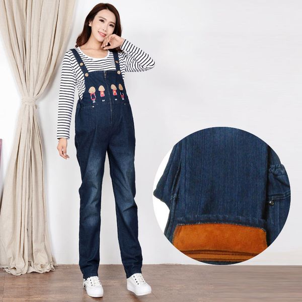

velvet spring autumn maternity denim overalls rompers winter adjustable pants for pregnant women pregnancy loose pants, White