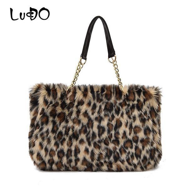

lucdo зимы шерсти faux сумки женские сумки на ремне большой емкости повседневная сумка моды leopard плюшевые сумки bolsa feminina