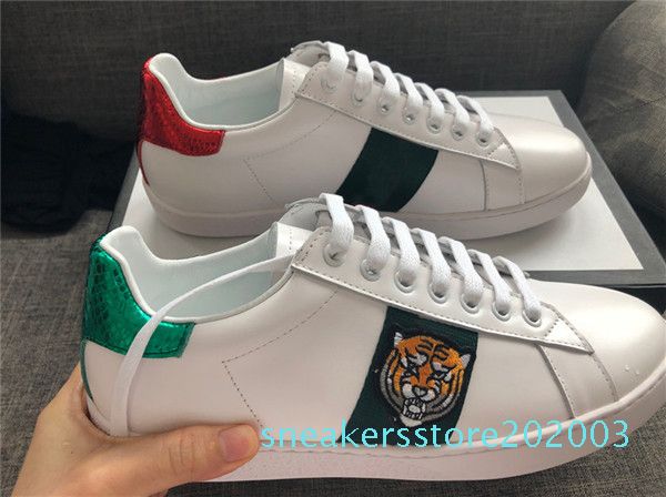 

2020 new designer casual shoes ace leather sneaker men women trainers python tiger bee flower snake embroidered cock love sneakers s03, Black