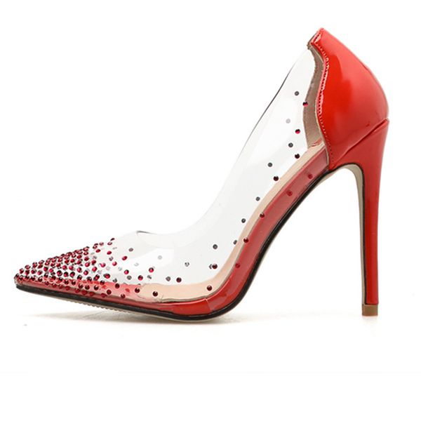 

female wedding thin heel valentine sandals 2019 women 11cm high heels bridal pumps transparent polka dot gladiator shoes, Black