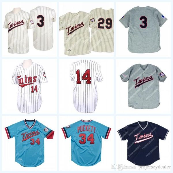 

Minnesota 34 Kirby Puckett 1984 3 Harmon Killebrew Twins 14 Kent Hrbek 29 Rod Carew 1969 Baseball Jersey Double Stitched Name and Number