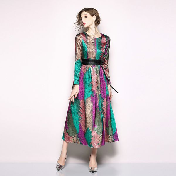 

лето моды дизайнера платья женская одежда жаккарда шею длинными рукавами slim fit средней длины платье вскользь женщина одежда женская, Black;gray