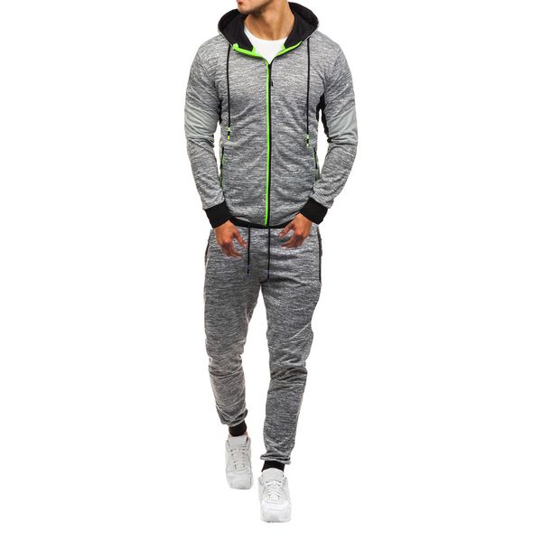 

lncdis men's autumn winter casual patchwork sweatshirt pants sets cotton blend long sleeve sports suit tracksuit 2019 a5, Gray