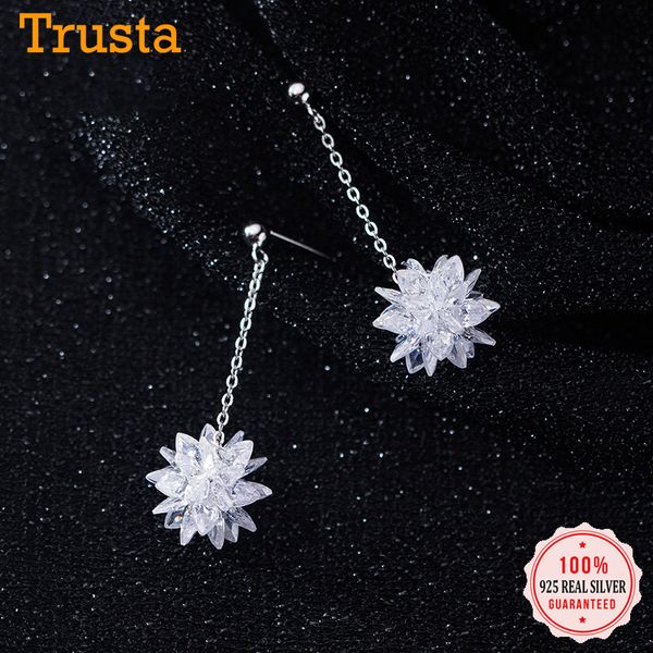 

trustdavis genuine 100% 925 sterling silver sweet dazzling crystal flower stud earring for women wedding jewelry gift ds2183, Golden;silver