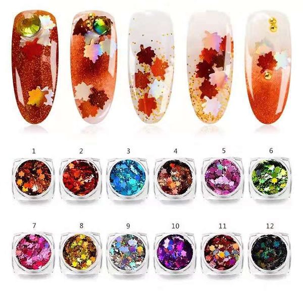 

12pcs leaves nail art sequins manicure decor diy stickers nail glitter sticker supplies wh998, Silver;gold