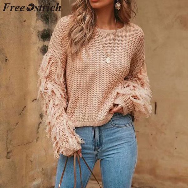 

ostrich sweater women fringed long sleeve knit pullovers o-neck popular autumn and winter sweaters women invierno 2019, White;black
