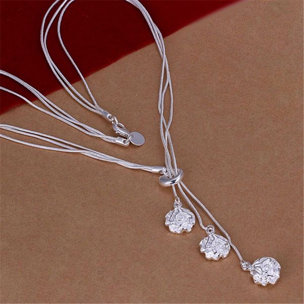 

silver plated exquisite noble luxury gorgeous fashion charms flower wedding women rose necklace 18 inches silver jewelry n049
