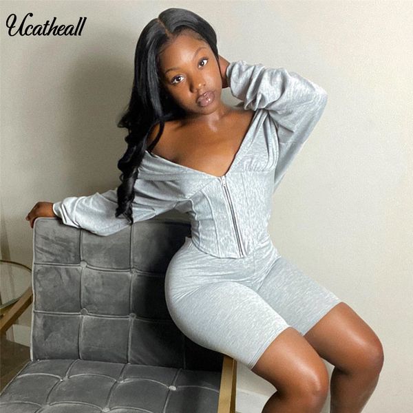 

две пьесы set женщины zipper hoodie top осень с длинным рукавом топы короткие куртки + elastic тощие брюки tracksuit 2 шт matching set, White
