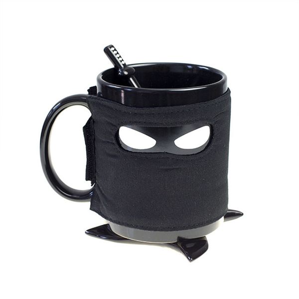 Máscara criativo Ninja Caneca preta Cup Cerâmica Com Colher Espada Café Leite Chá canecas Leite Café Tea Cup Canecas