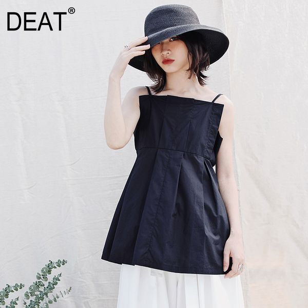 

deat] women loose fit black spliced pleated temperament vest new v-collar sleeveless fashion tide spring autumn 2020 13p901, Black;white